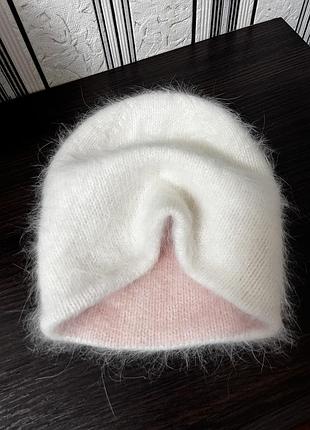 Двойная шапка бини из ангоры