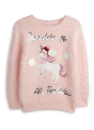 Пушистый джемпер свитер рождественский/новодний primark 13-14роков