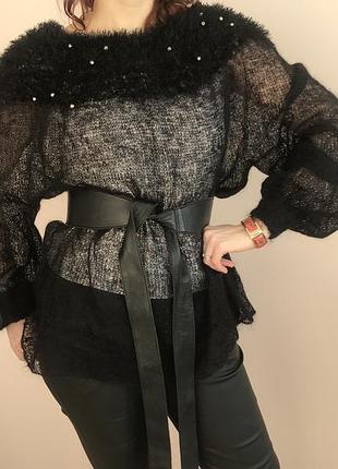 Светр-павутина ручної роботи із натурального кідмохера з декоративним оздобленням