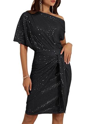 Чорна блискуча сукня в паєтки shein