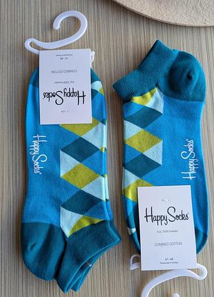 Шкарпетки короткі чоловічі happy socks світло-сині ромби демісезонні, синій 2701404