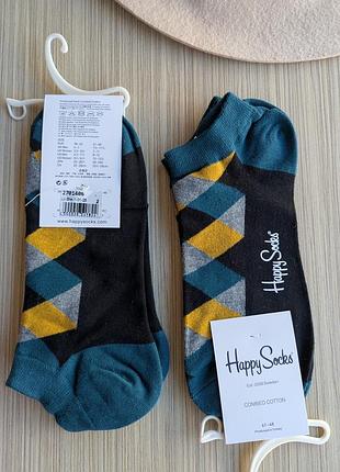 Носки короткие мужские happy socks темно зеленые ромбы демисезонные, зеленый 2701406