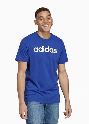 Синя футболка adidas  xs  чоловіча з білим надписом
