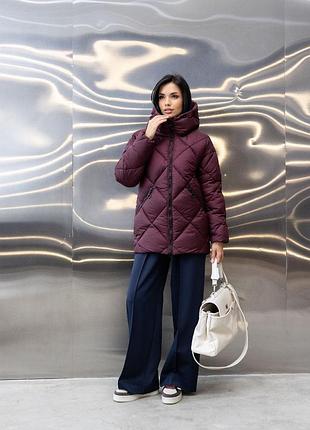 Куртка женская зимняя стеганая оверсайз 42-54 женский стеганый пуховик бордовый