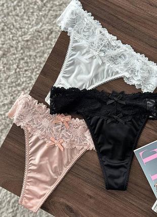 ⭐⭐⭐⭐⭐ 
комплект атласных трусиков с кружевом do3863