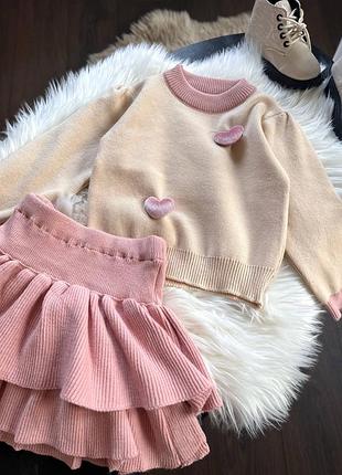 Теплий  костюм для дівчинки светр + спідниця