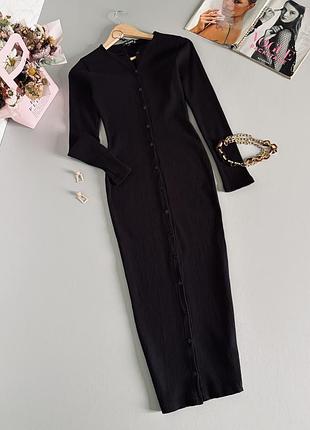 Длинное платье рубчик на пуговицах