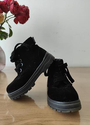 Черные велюровые ботинки, для девочки, next размер 6