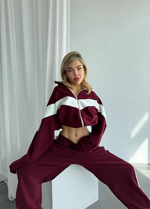 Жіночий бордовий теплий спортивний костюм двійка