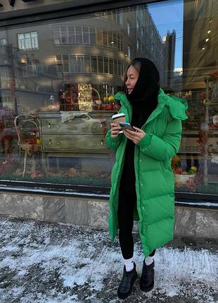 Жіноча подовжена тепла куртка пуховик дута на зиму утеплена до - 25° зелена