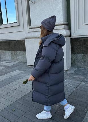 Женская удлиненная теплая куртка пуховик дута на зиму утеплена до - 25° синяя