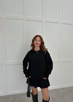 Вʼязаний костюм светр оверсайз та спідниця з імітацією складки на високій посадці