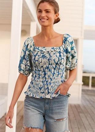 Бавовняна блуза з пишними рукавами