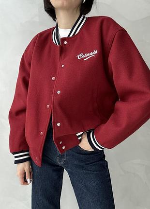 Бомбер куртка осіння пальто бордовий бомбер утеплений
