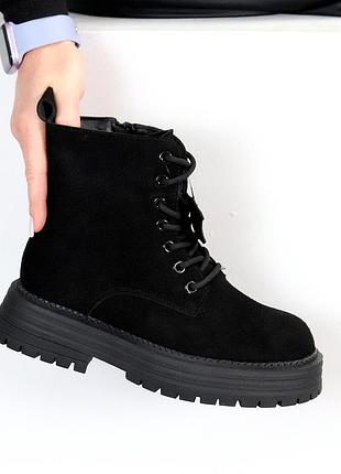 Повседневные черные зимние ботинки берцы натуральная замша доступная цена