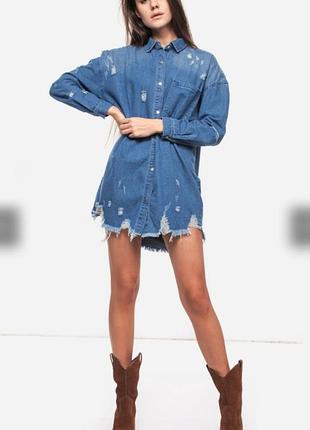 Missguided джинсовое платье с рукавом, платье рубашка, длинная рубашка джинсовая