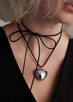 Подвеска сердце на шнурке чокер шнурок на шею с сердечек