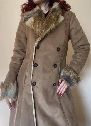 Тепла дублянка, вінтажне пальто, y2k, штучне хутро