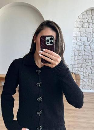 Турецкий кардиган кофта на кнопках поло с воротничком и бантиками