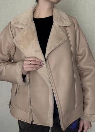 Дублянка, тепла дублянка, бежева дублянка, жіноча дублянка, дублянка еко-шкіра, зимова дублянка