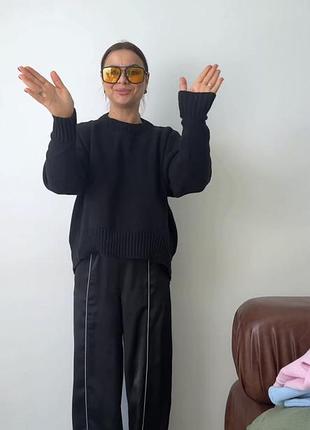 Красивий светр з французької пряжі з віскозою бавовною коричневий шоколадний оверсайз