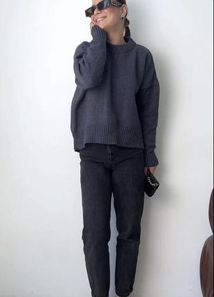 Красивий светр з французької пряжі з віскозою бавовною коричневий шоколадний оверсайз