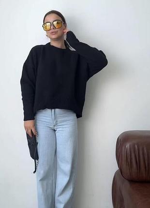 Красивий светр з французької пряжі з віскозою бавовною коричневий шоколадний оверсайз