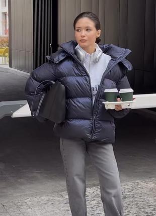 Пуховик укр бренда темно синего цвета новый