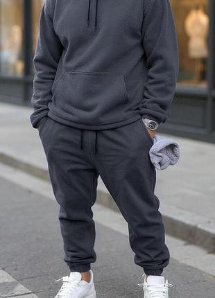 Чоловічий спортивний костюм двійка фліс полар теплий з капюшоном чорний, графіт, синій, мокко