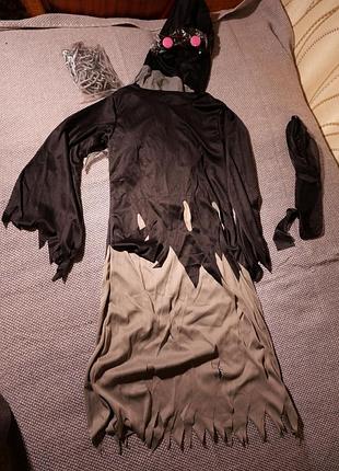 Костюм привидения с балахоном и цепами, светящиеся глазами в темноте, размер s