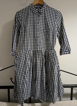 Платье в клетку с карманами из хлопка размер s