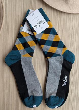Носки мужские happy socks темно-зеленые ромб демисезонные, зеленый 2701488