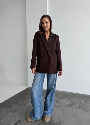 Пиджак женский коричневый оверсайз осенний весенний летний с поясом