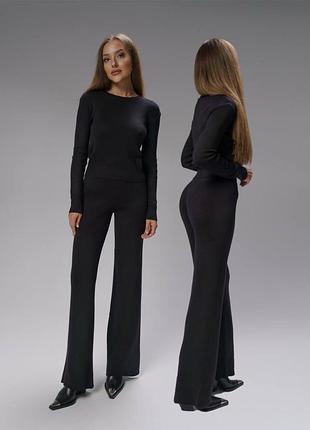 Черный вязаный костюм кофта и штаны для тех кому надоест оверсайз