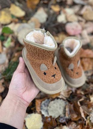 Детские угги барашки для малышей на замочке с ушками с глазками