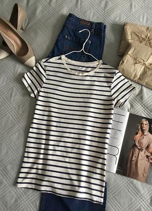 Стильная хлопковая футболка полоску в размере s