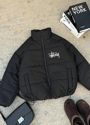 ❄️теплый дутый пуховик до -20° с плащёвки эмми 💥 черный • размер 42–48 • модель 188