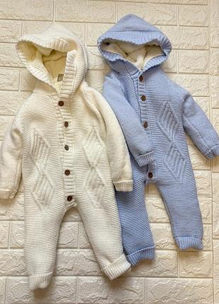 Набір для двійні комбінезон утеплений на ґудзиках вʼязаний розмір 9-12 місяців 80 см