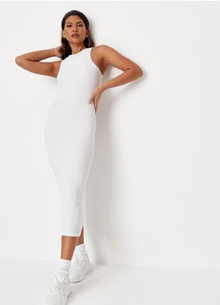 Белое платье pull&bear в обтяжку в рубчик сарафан трендовый сарафанчик миди