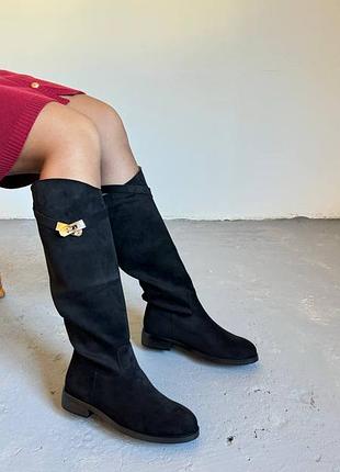 Сапоги деми с ремешком женские натуральная замша