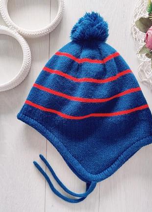 49-51 (18-24 мес) теплая зимняя шапка на флисе мальчику на завязках артикул: 25149