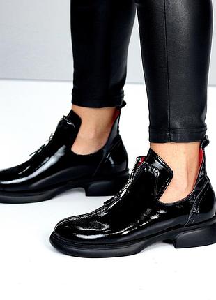 Удобные кожаные женские черные туфли на каблуке демисезонные деми натуральная кожа весна осень