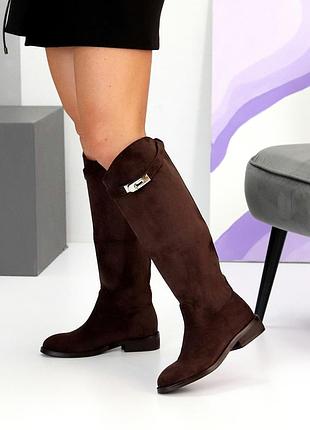 Sale повседневные коричневые женские сапоги зимние сапоги эко-замша зима