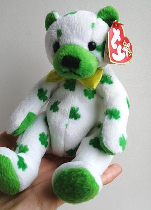Мишка clover ty beanie babies коллекционный, талисман, клевер