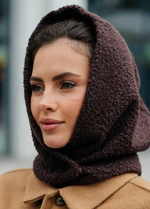 Вязаный капюшон капор букле на флисе , 6 цветов 396ла