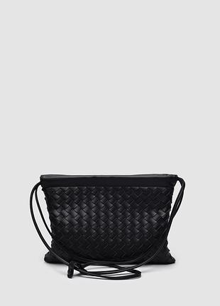 Сумка bottega veneta vintage leather intrecciato crossbody bag black