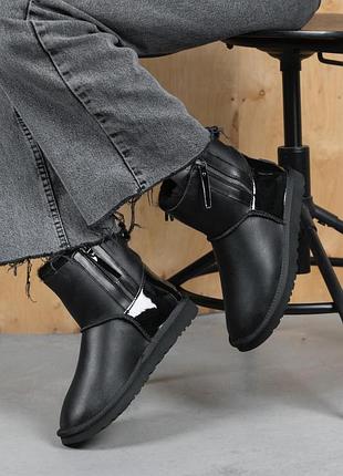 Уггі ugg short zip black leather lacquer розпродаж sale