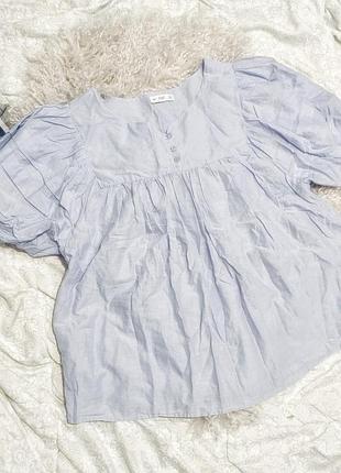 Воздушная хлопковая блуза голубого цвета f&amp;f