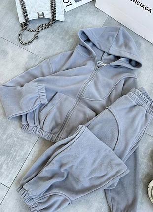 Женский флисовый костюм с перестречками, теплый спортивный флисовый костюм