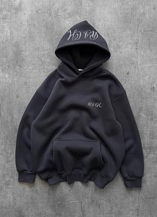 Худи женское / мужское серое графитовое с капюшоном оверсайз на флисе теплое осеннее весеннее зимнее